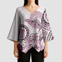 Polynesian Manta Ray Kimono Sleeve Blouse Pink Floral Turtle Tattoo LT9 - Polynesian Pride