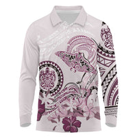Polynesian Manta Ray Long Sleeve Polo Shirt Pink Floral Turtle Tattoo LT9 Pink - Polynesian Pride