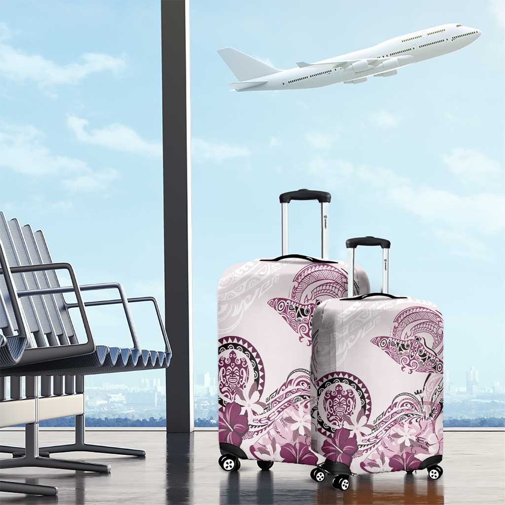 Polynesian Manta Ray Luggage Cover Pink Floral Turtle Tattoo - Polynesian Pride