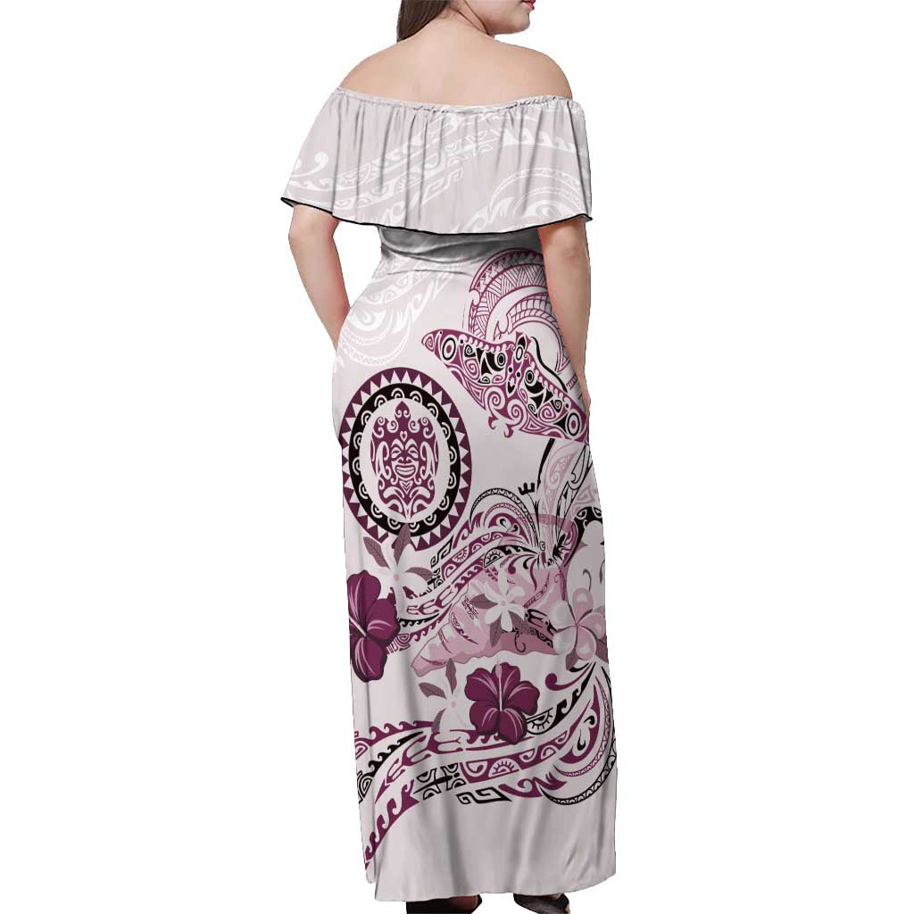 Polynesian Manta Ray Off Shoulder Maxi Dress Pink Floral Turtle Tattoo - Polynesian Pride