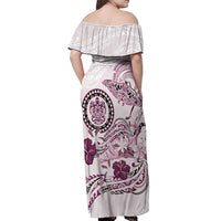 Polynesian Manta Ray Off Shoulder Maxi Dress Pink Floral Turtle Tattoo - Polynesian Pride