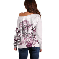 Polynesian Manta Ray Off Shoulder Sweater Pink Floral Turtle Tattoo - Polynesian Pride