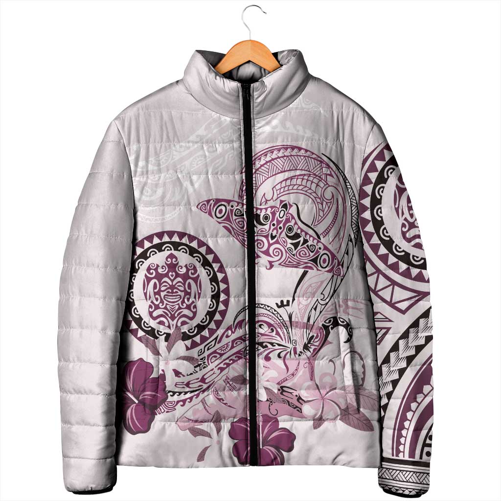 Polynesian Manta Ray Padded Jacket Pink Floral Turtle Tattoo LT9 - Polynesian Pride