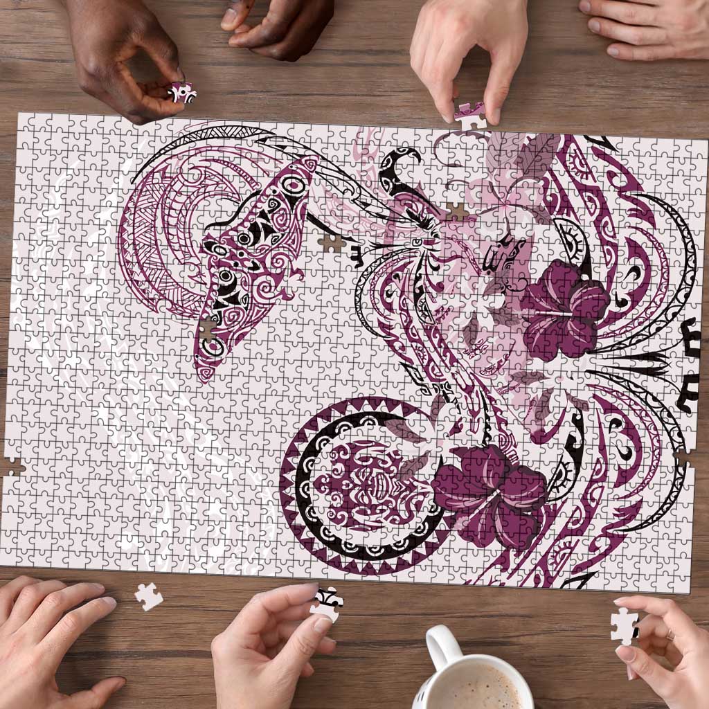 Polynesian Manta Ray Puzzle Pink Floral Turtle Tattoo LT9 - Polynesian Pride