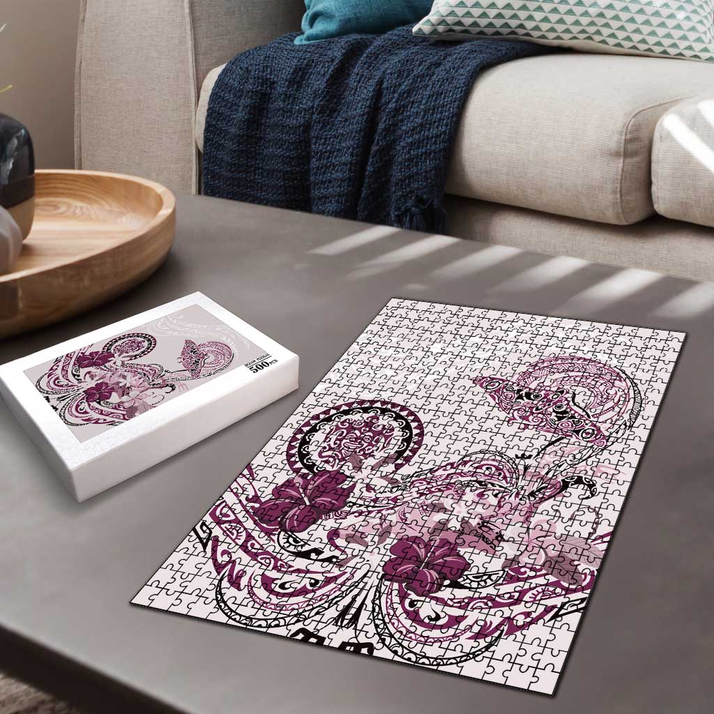 Polynesian Manta Ray Puzzle Pink Floral Turtle Tattoo LT9 - Polynesian Pride