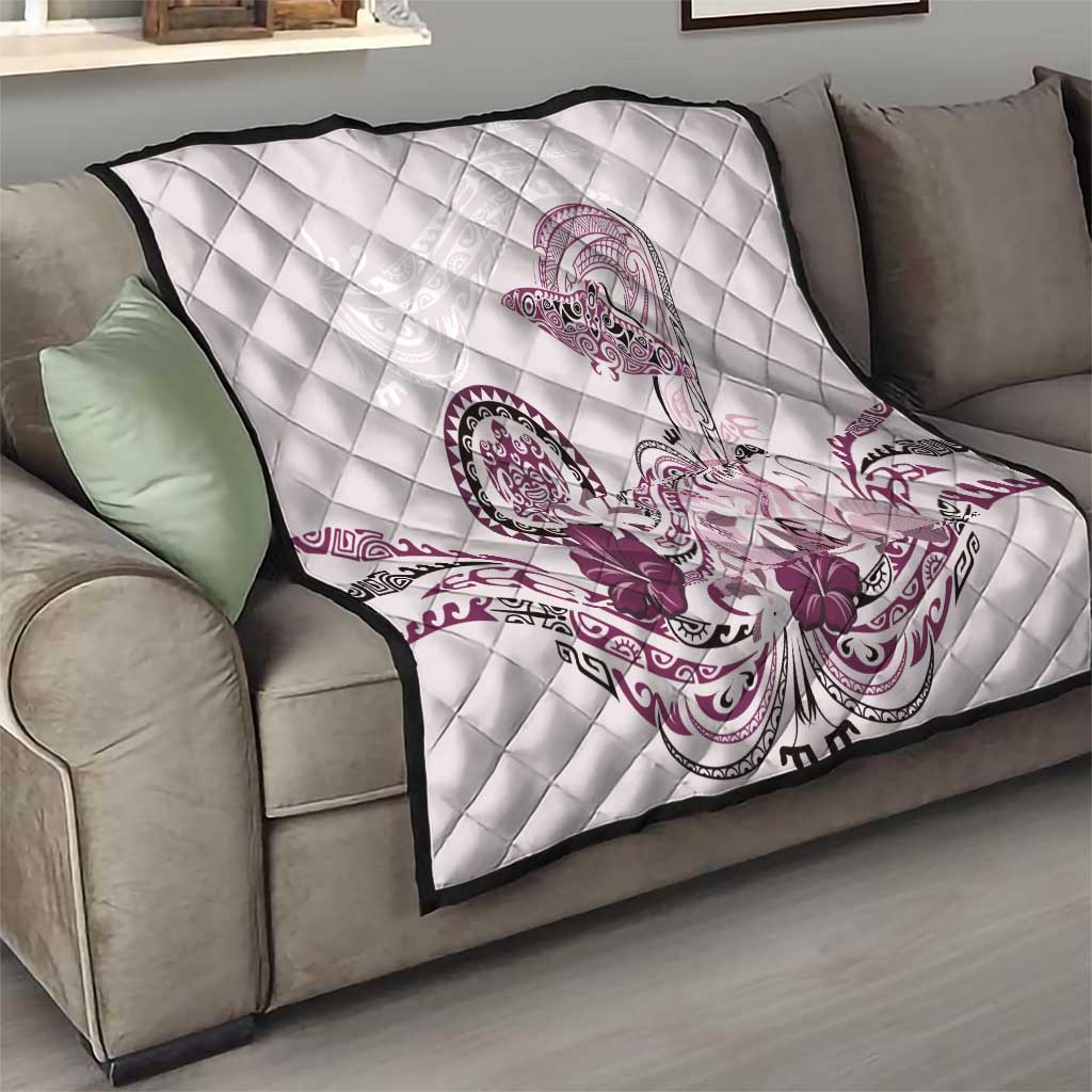 Polynesian Manta Ray Quilt Pink Floral Turtle Tattoo - Polynesian Pride