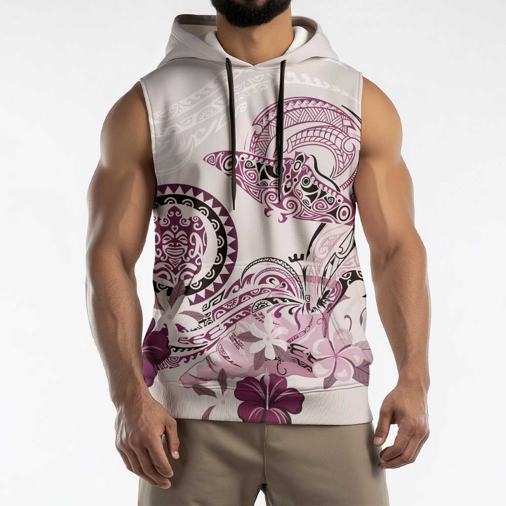 Polynesian Manta Ray Sleeveless Hoodie Pink Floral Turtle Tattoo LT9 - Polynesian Pride