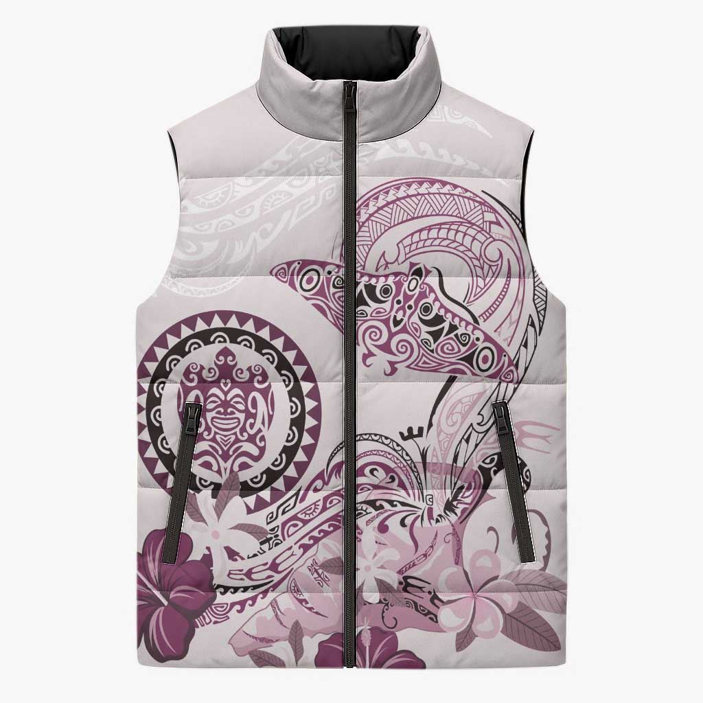Polynesian Manta Ray Sleeveless Puffer Jacket Pink Floral Turtle Tattoo LT9 Unisex Pink - Polynesian Pride