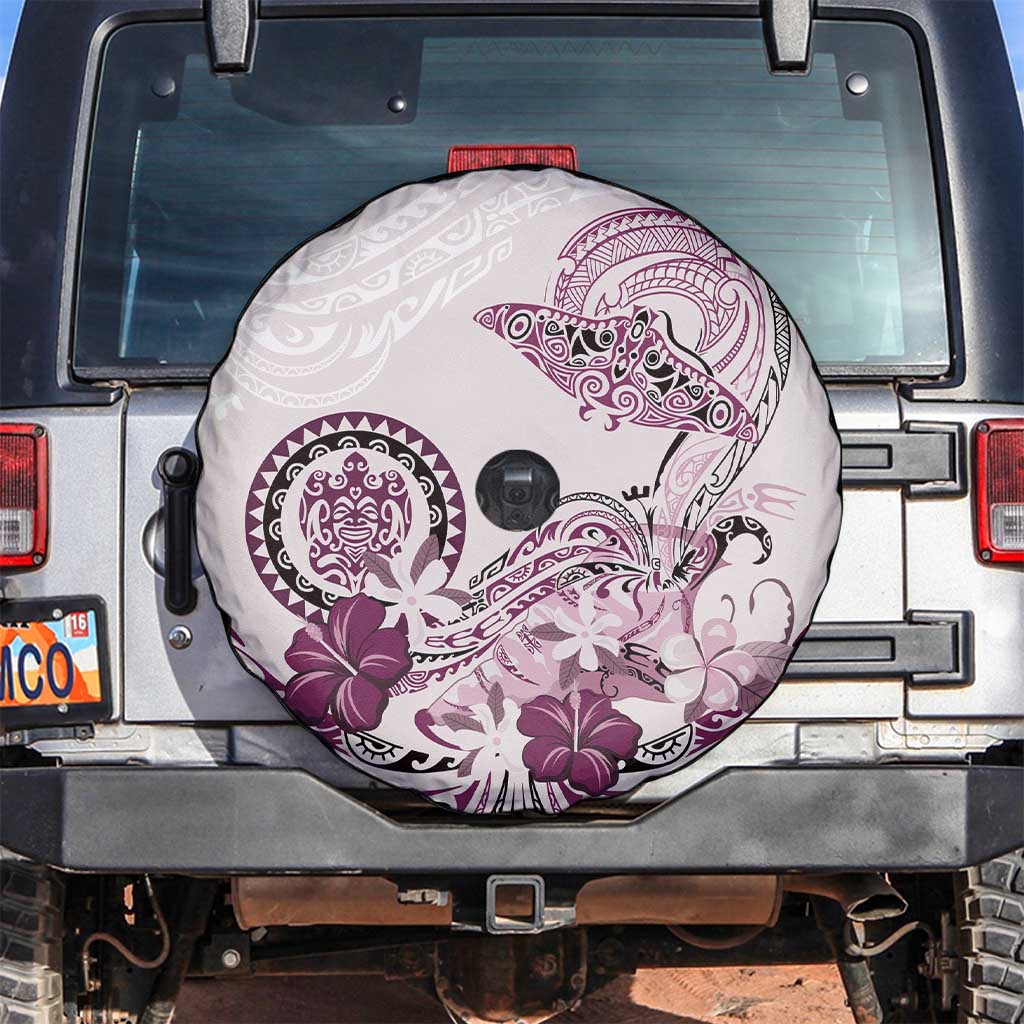 Polynesian Manta Ray Spare Tire Cover Pink Floral Turtle Tattoo - Polynesian Pride