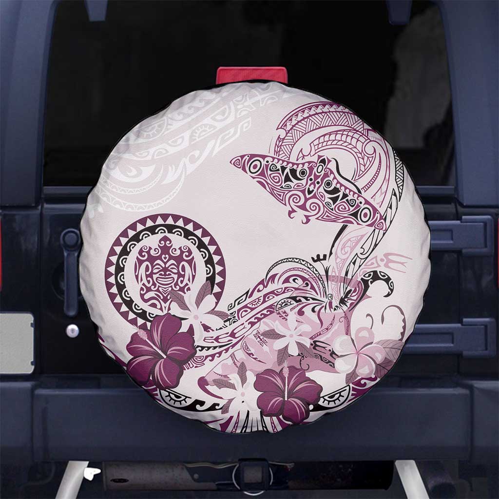 Polynesian Manta Ray Spare Tire Cover Pink Floral Turtle Tattoo - Polynesian Pride