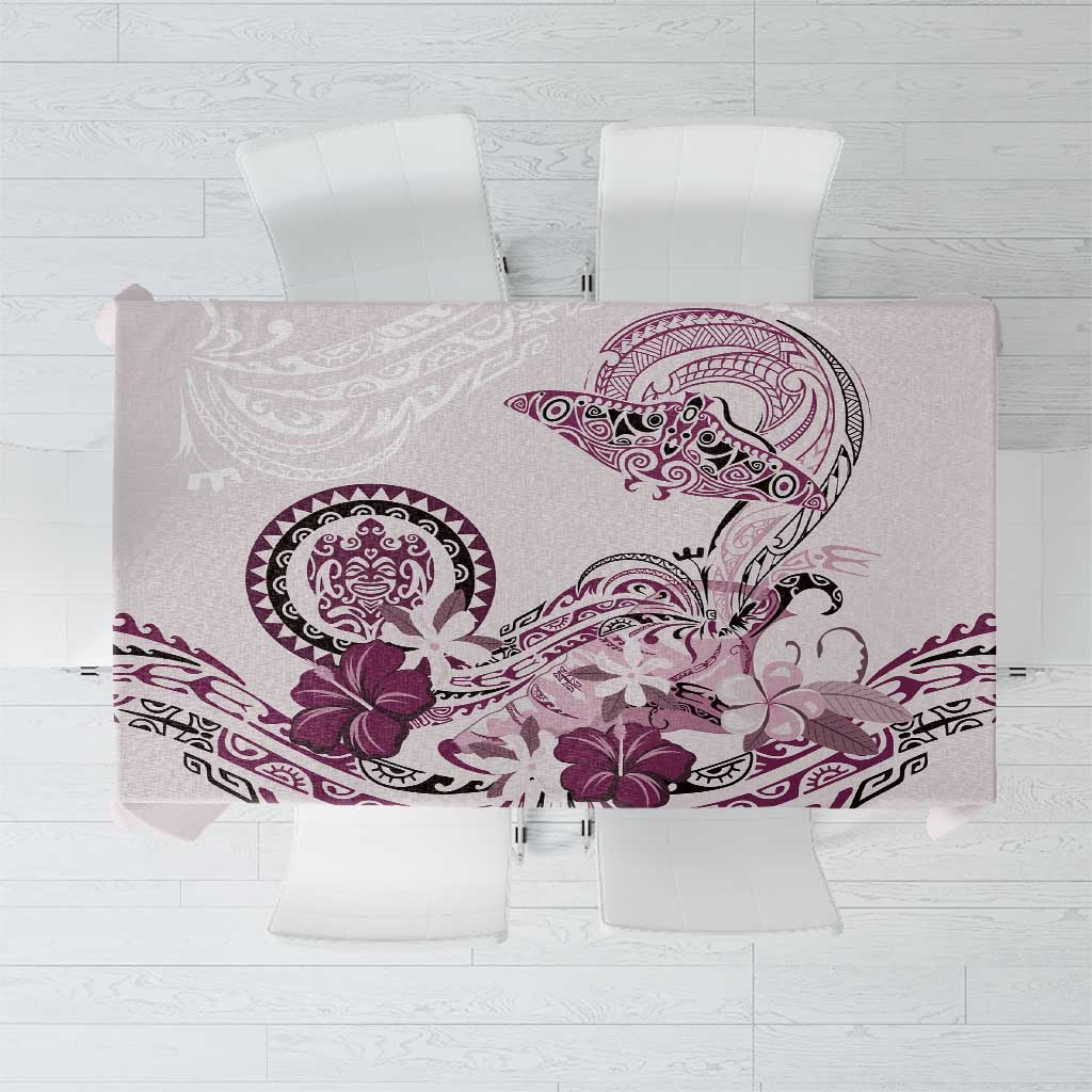 Polynesian Manta Ray Tablecloth Pink Floral Turtle Tattoo - Polynesian Pride