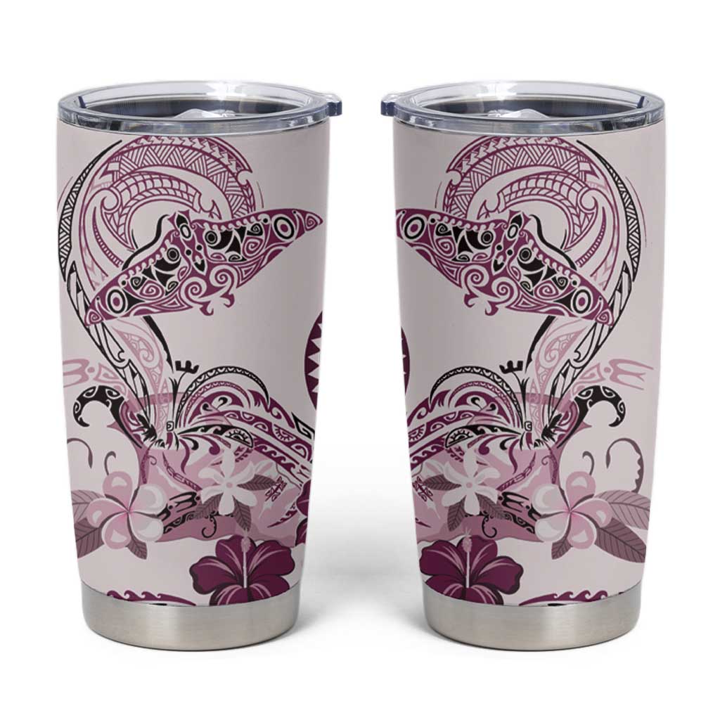 Polynesian Manta Ray Tumbler Cup Pink Floral Turtle Tattoo - Polynesian Pride