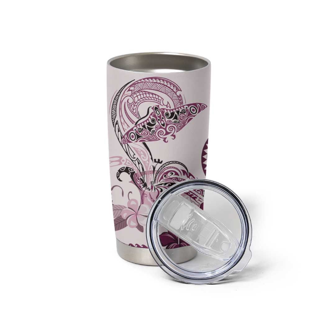 Polynesian Manta Ray Tumbler Cup Pink Floral Turtle Tattoo - Polynesian Pride