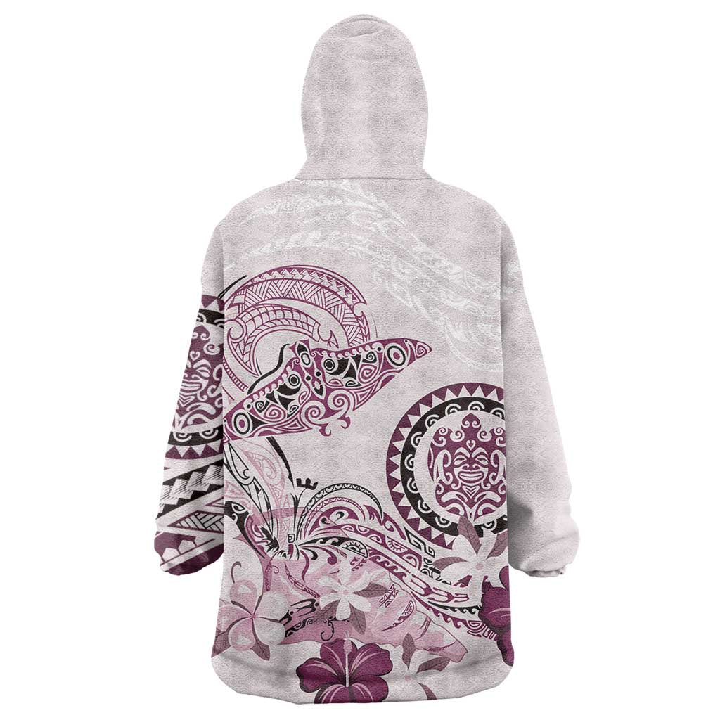 Polynesian Manta Ray Wearable Blanket Hoodie Pink Floral Turtle Tattoo LT9 - Polynesian Pride