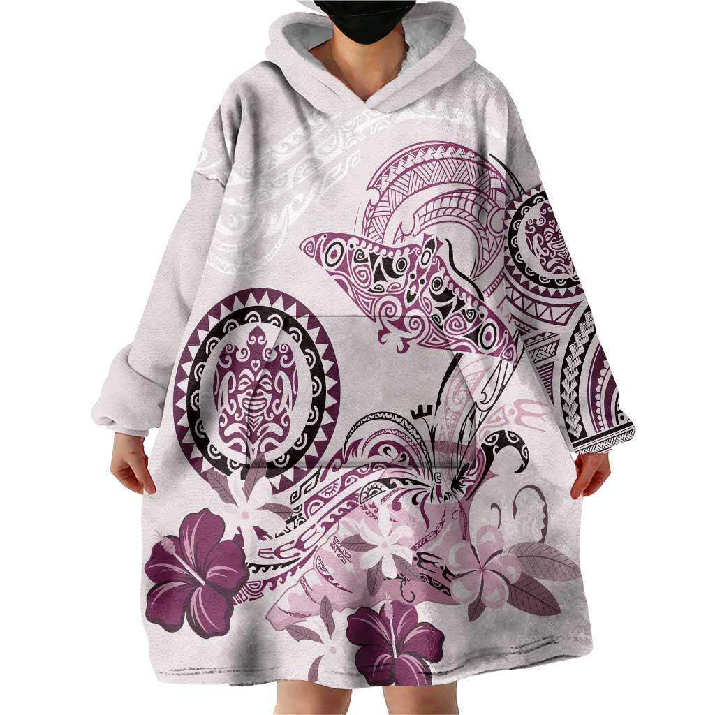 Polynesian Manta Ray Wearable Blanket Hoodie Pink Floral Turtle Tattoo LT9 - Polynesian Pride