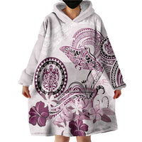 Polynesian Manta Ray Wearable Blanket Hoodie Pink Floral Turtle Tattoo LT9 - Polynesian Pride