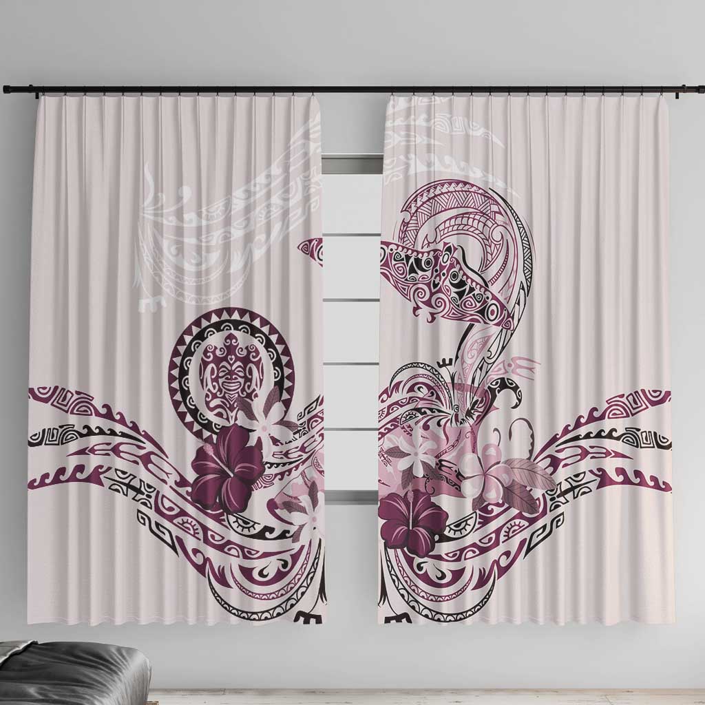 Polynesian Manta Ray Window Curtain Pink Floral Turtle Tattoo - Polynesian Pride
