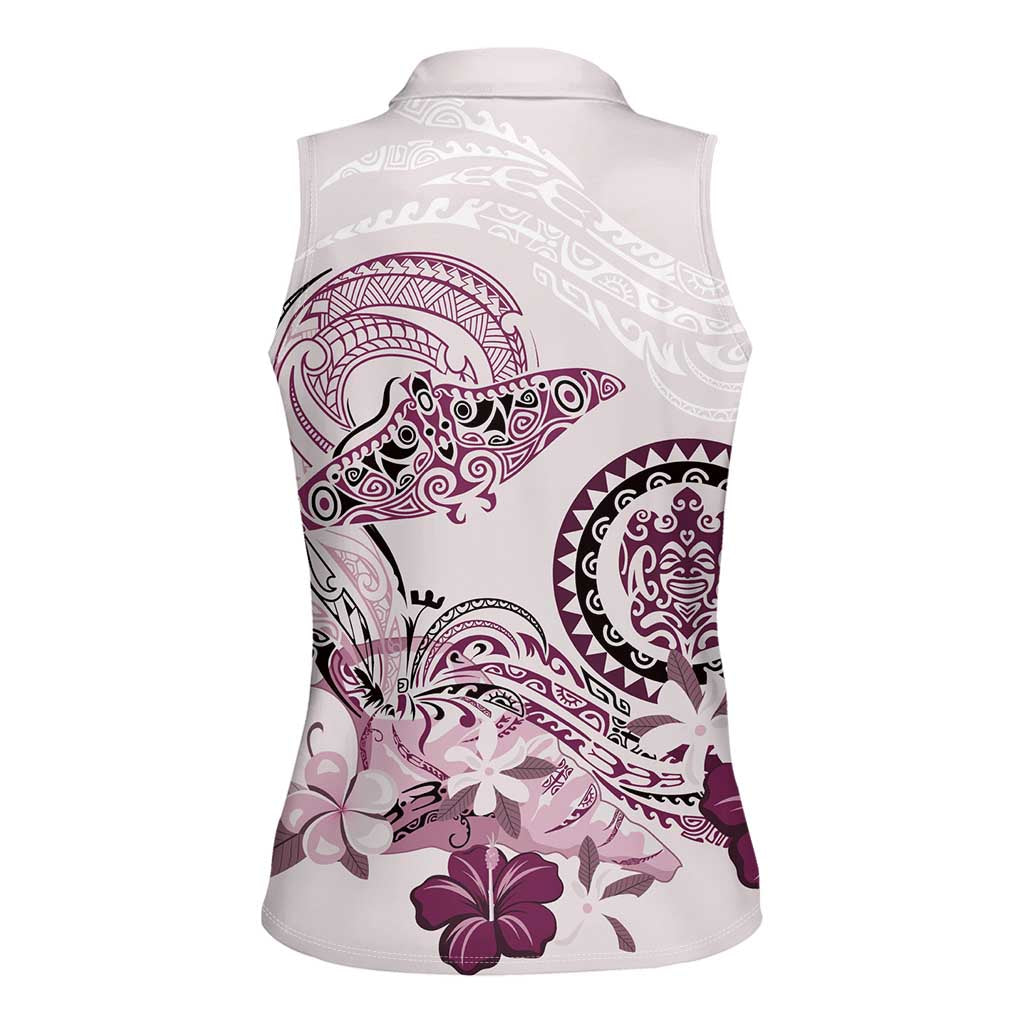 Polynesian Manta Ray Women Sleeveless Polo Shirt Pink Floral Turtle Tattoo LT9 - Polynesian Pride
