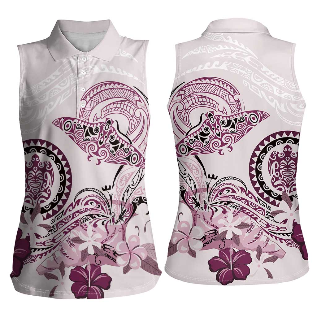 Polynesian Manta Ray Women Sleeveless Polo Shirt Pink Floral Turtle Tattoo LT9 - Polynesian Pride