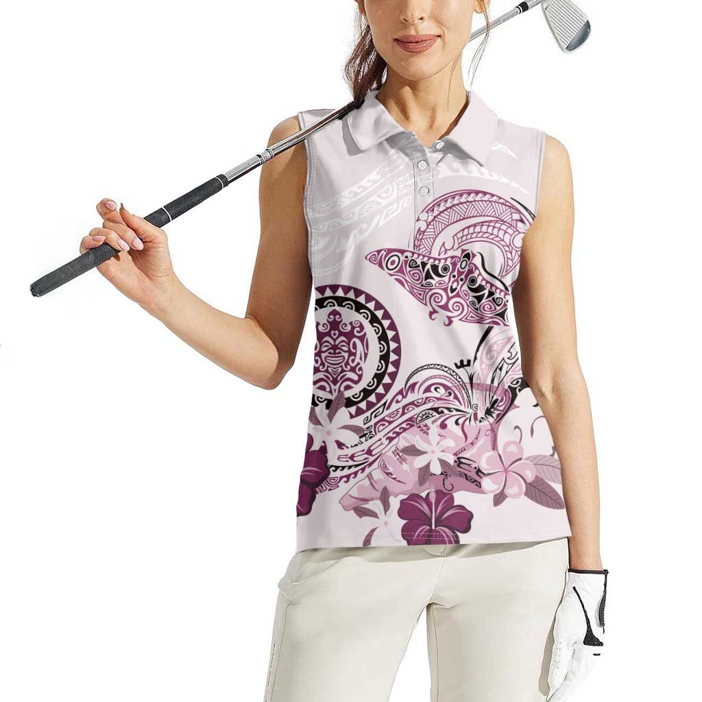Polynesian Manta Ray Women Sleeveless Polo Shirt Pink Floral Turtle Tattoo LT9 - Polynesian Pride