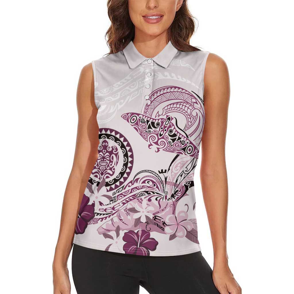 Polynesian Manta Ray Women Sleeveless Polo Shirt Pink Floral Turtle Tattoo LT9 - Polynesian Pride