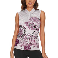 Polynesian Manta Ray Women Sleeveless Polo Shirt Pink Floral Turtle Tattoo LT9 - Polynesian Pride