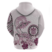 Polynesian Manta Ray Zip Hoodie Pink Floral Turtle Tattoo - Polynesian Pride