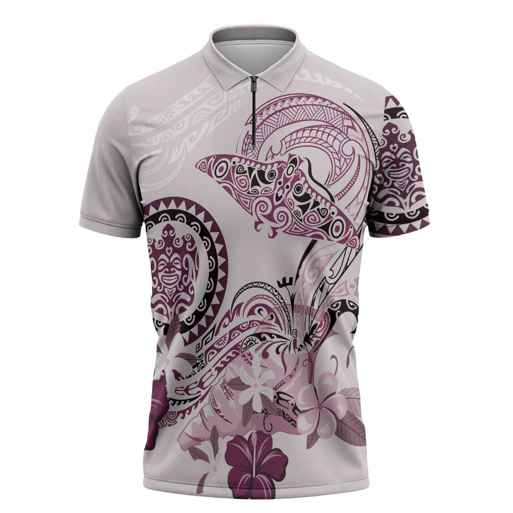 Polynesian Manta Ray Zipper Polo Shirt Pink Floral Turtle Tattoo LT9 Pink - Polynesian Pride