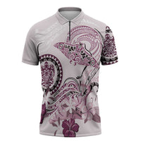Polynesian Manta Ray Zipper Polo Shirt Pink Floral Turtle Tattoo LT9 Pink - Polynesian Pride