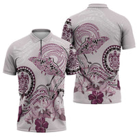 Polynesian Manta Ray Zipper Polo Shirt Pink Floral Turtle Tattoo LT9 - Polynesian Pride