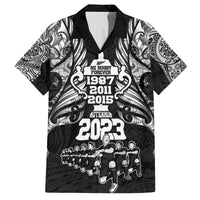 New Zealand Rugby Family Matching Puletasi Dress and Hawaiian Shirt Black Haka Dance With NZ Champions History LT9 Dad's Shirt - Short Sleeve Black - Polynesian Pride