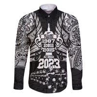 New Zealand Rugby Family Matching Summer Maxi Dress and Hawaiian Shirt Black Haka Dance With NZ Champions History LT9 Dad's Shirt - Long Sleeve Black - Polynesian Pride