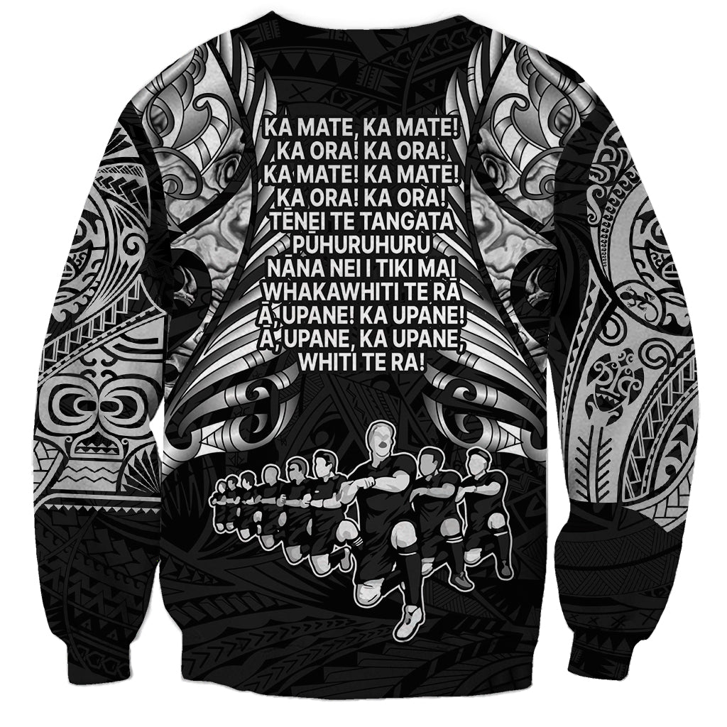 New Zealand Rugby Sweatshirt Black Haka Dance With NZ Champions History LT9 - Polynesian Pride