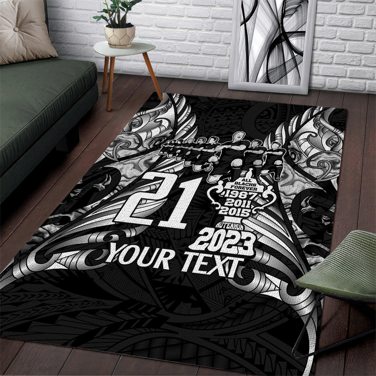 Custom New Zealand Rugby Area Rug Black Haka Dance With NZ Champions History LT9 Black - Polynesian Pride