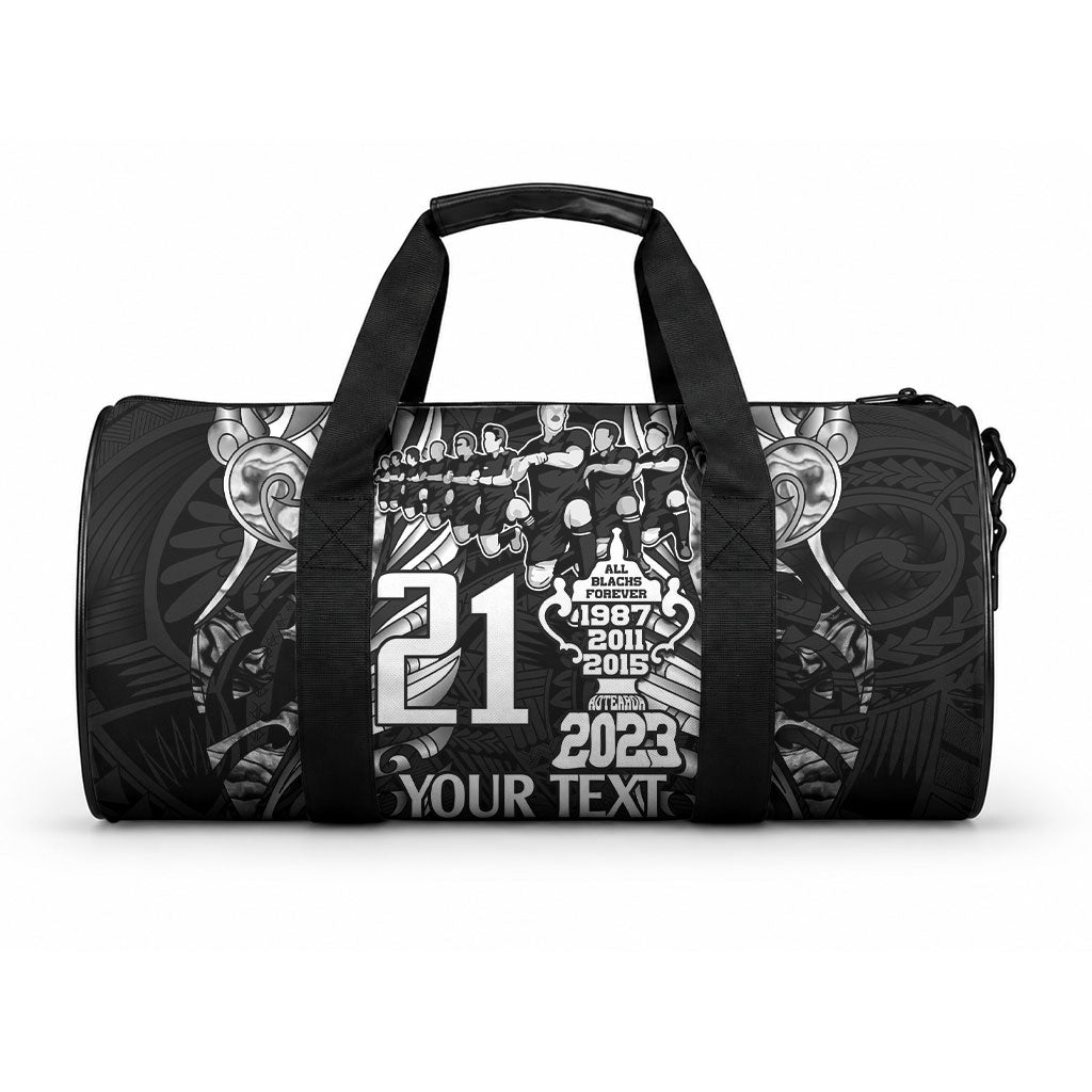 Custom New Zealand Maori Rugby Duffle Bag Black Haka Dance With NZ Champions History LT9 One size Black - Polynesian Pride