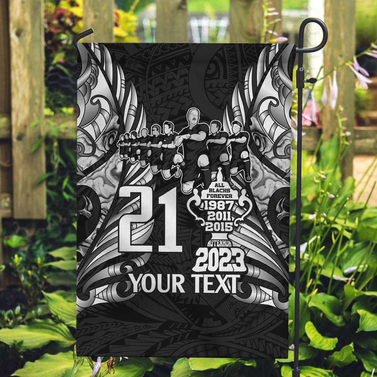 Custom New Zealand Rugby Garden Flag Black Haka Dance With NZ Champions History LT9 Garden Flag Black - Polynesian Pride