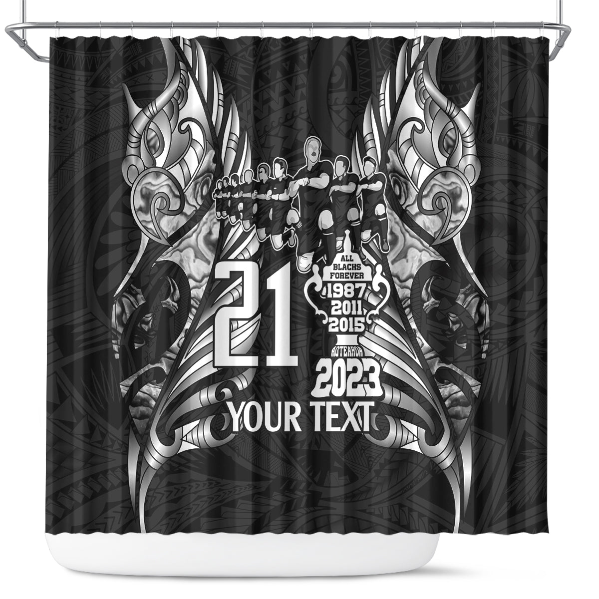 Custom New Zealand Rugby Shower Curtain Black Haka Dance With NZ Champions History LT9 Black - Polynesian Pride