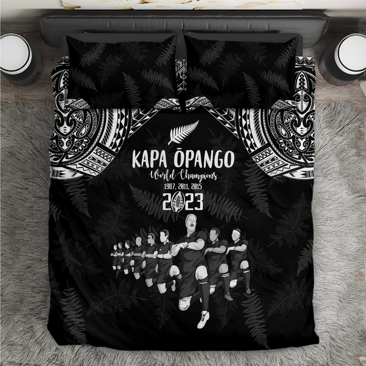 NZ Rugby Bedding Set Kapa Opango Maori Haka With Years of The All Black Champions LT9 Black - Polynesian Pride