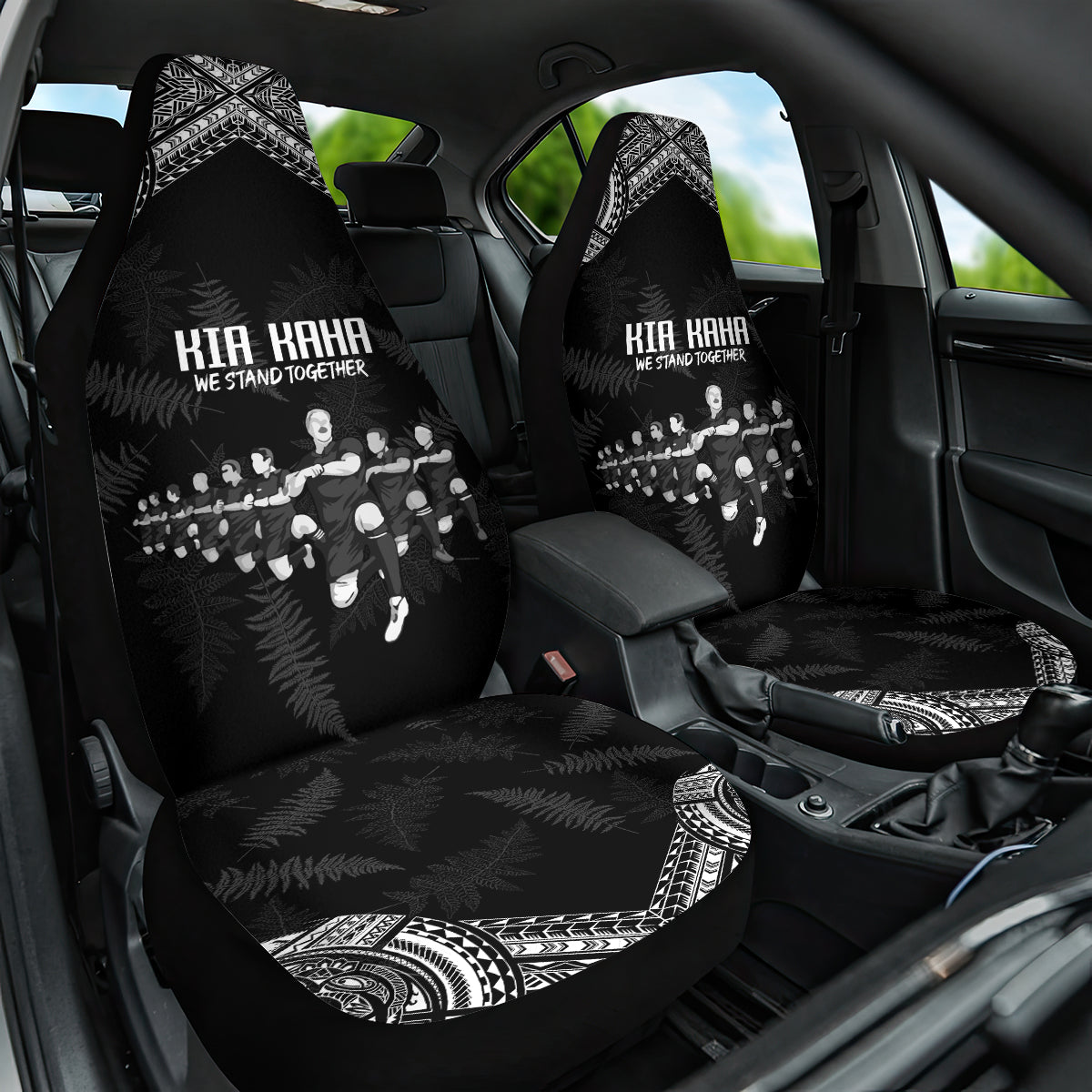 NZ Rugby Car Seat Cover Kapa Opango Maori Haka With Years of The All Black Champions LT9 One Size Black - Polynesian Pride