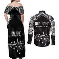 NZ Rugby Couples Matching Off Shoulder Maxi Dress and Long Sleeve Button Shirt Kapa Opango Maori Haka With Years of The All Black Champions LT9 - Polynesian Pride