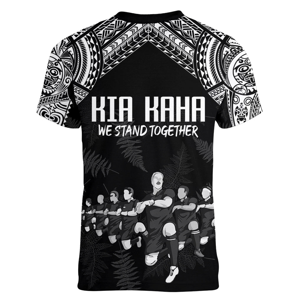 NZ Rugby Women V Neck T Shirt Kapa Opango Maori Haka With Years of The All Black Champions LT9 - Polynesian Pride