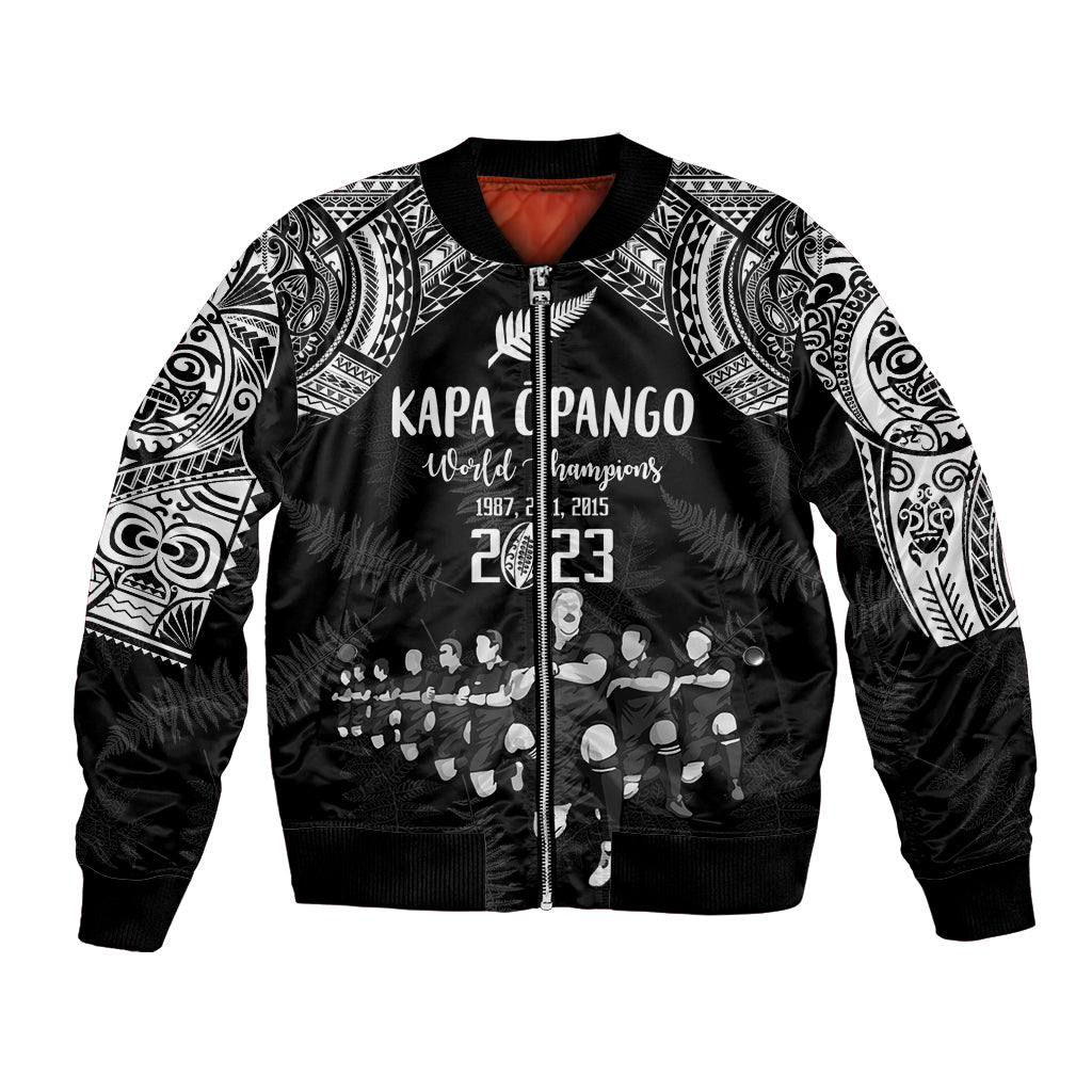 Custom NZ Rugby Bomber Jacket Kapa Opango Maori Haka With Years of The All Black Champions LT9 Unisex Black - Polynesian Pride