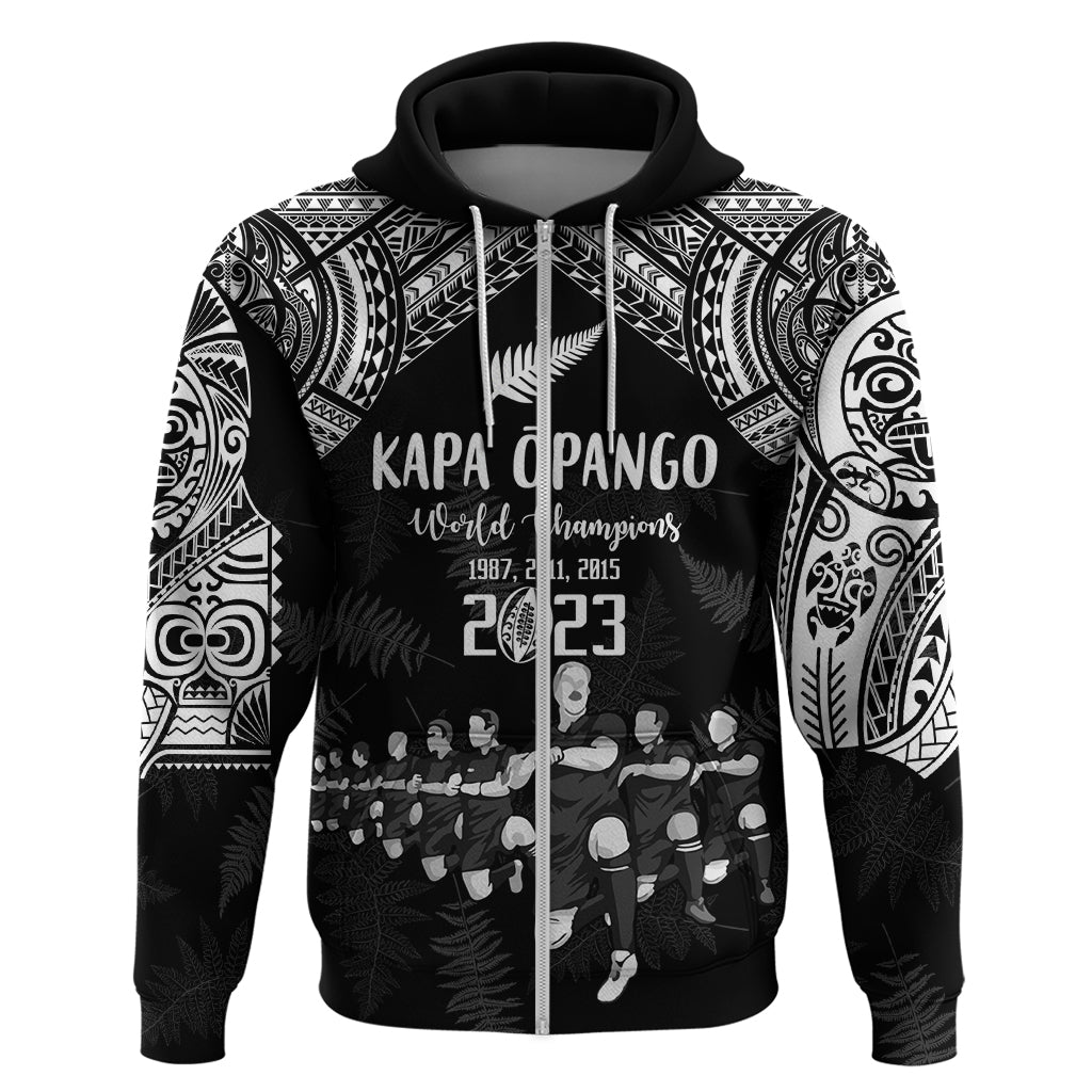 Custom NZ Rugby Hoodie Kapa Opango Maori Haka With Years of The All Black Champions LT9 Zip Hoodie Black - Polynesian Pride