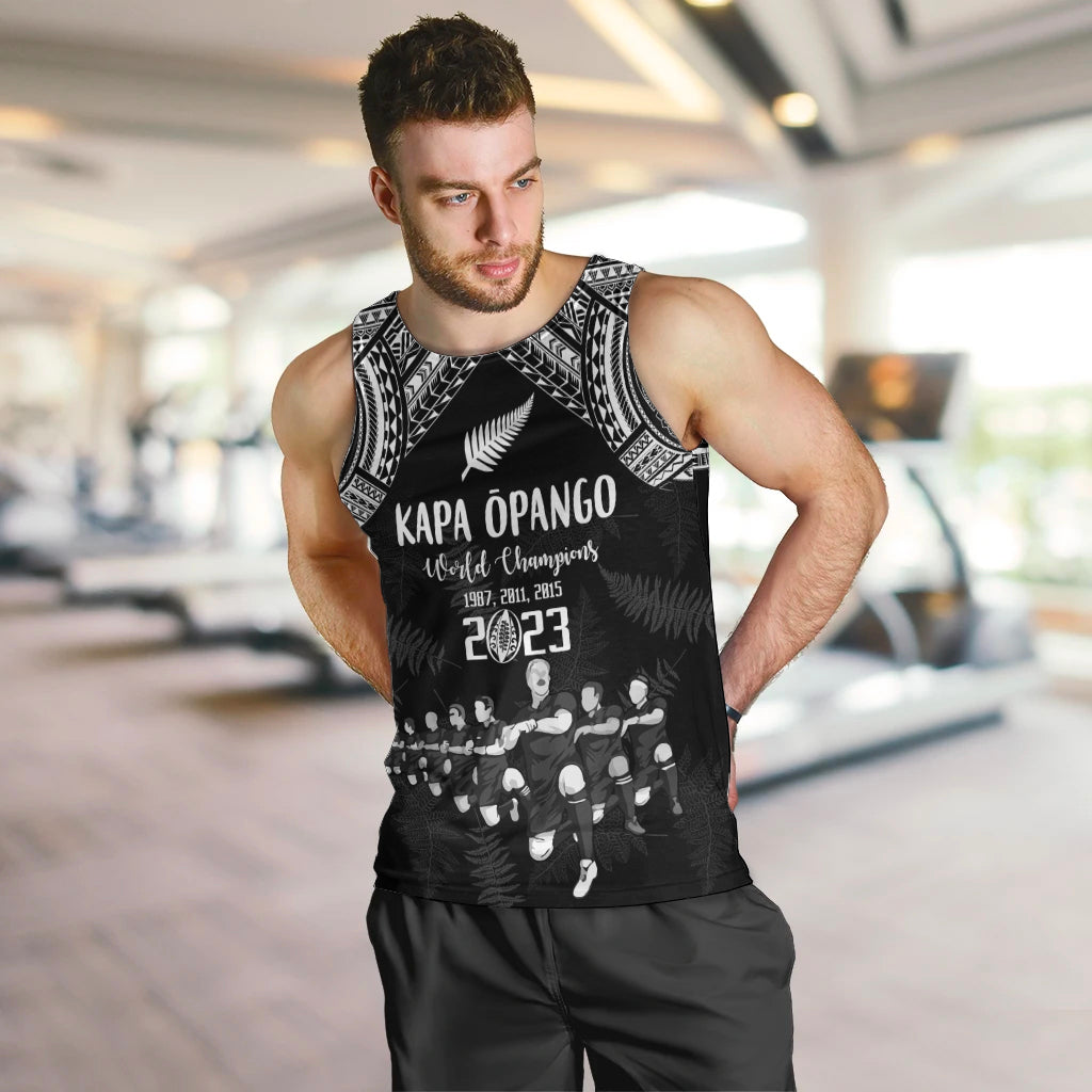 Custom NZ Rugby Men Tank Top Kapa Opango Maori Haka With Years of The All Black Champions LT9 Black - Polynesian Pride