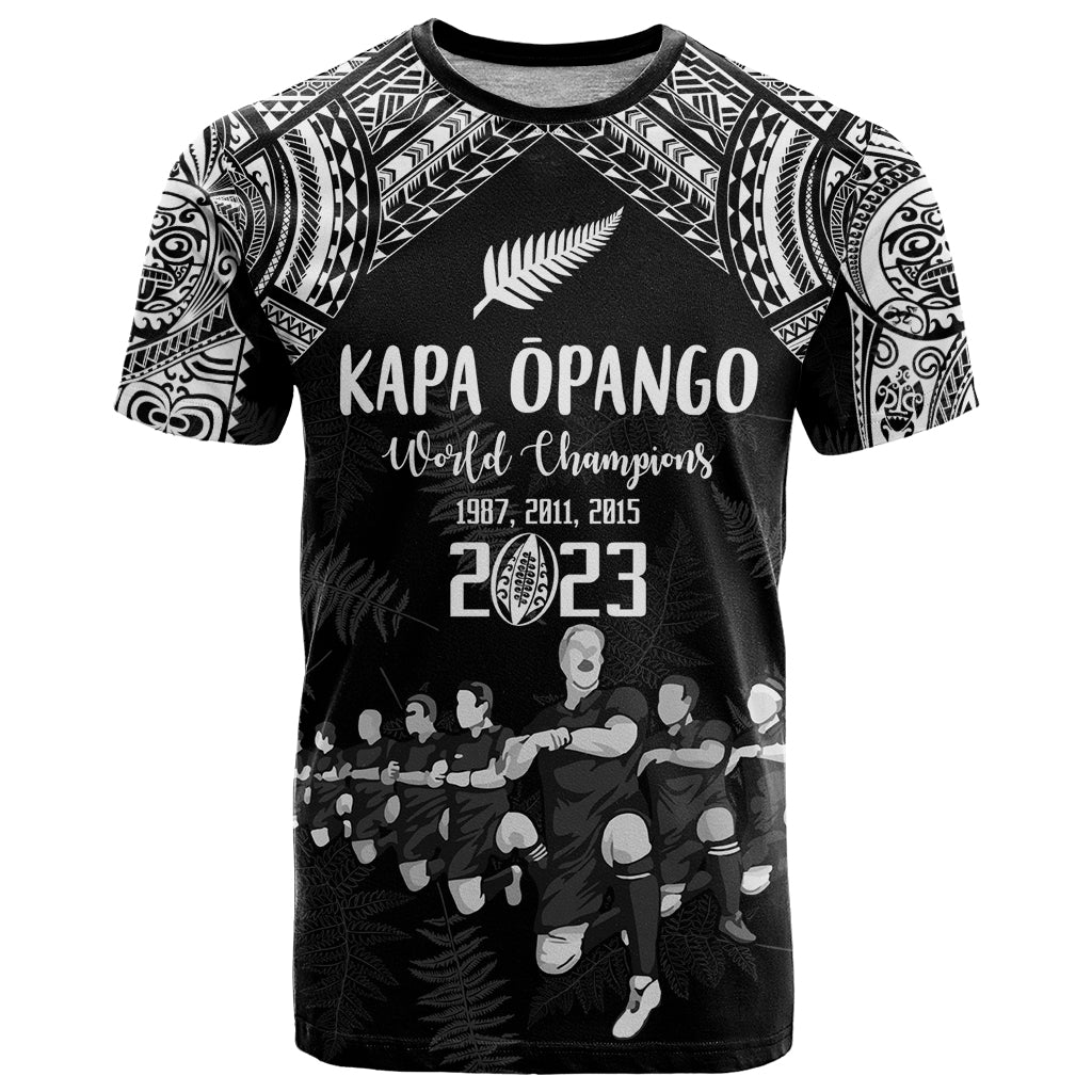 Custom NZ Rugby T Shirt Kapa Opango Maori Haka With Years of The All Black Champions LT9 Black - Polynesian Pride