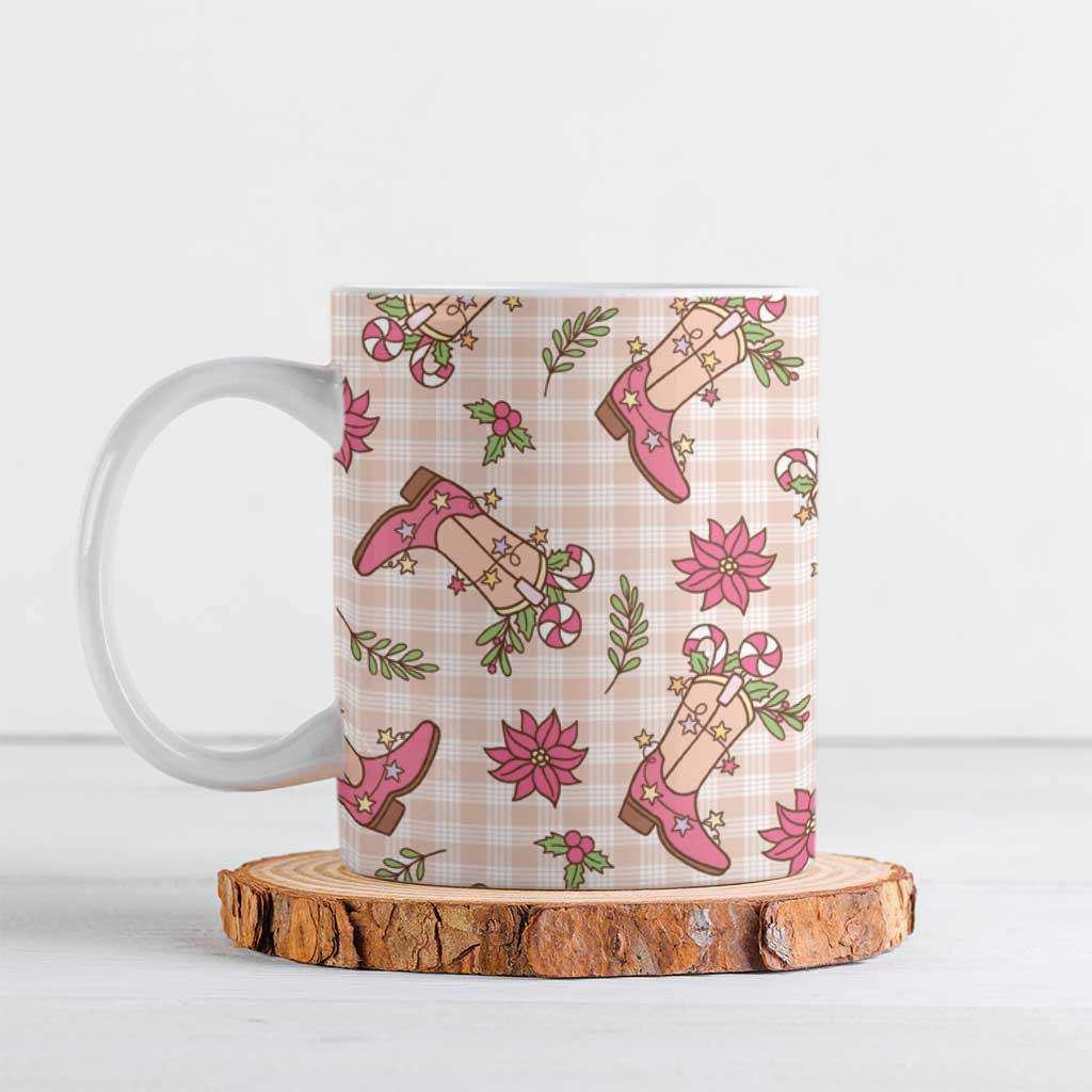 Beige Paniolo Palaka Hawaiian Cowgirl Christmas Ceramic Mug - Polynesian Pride