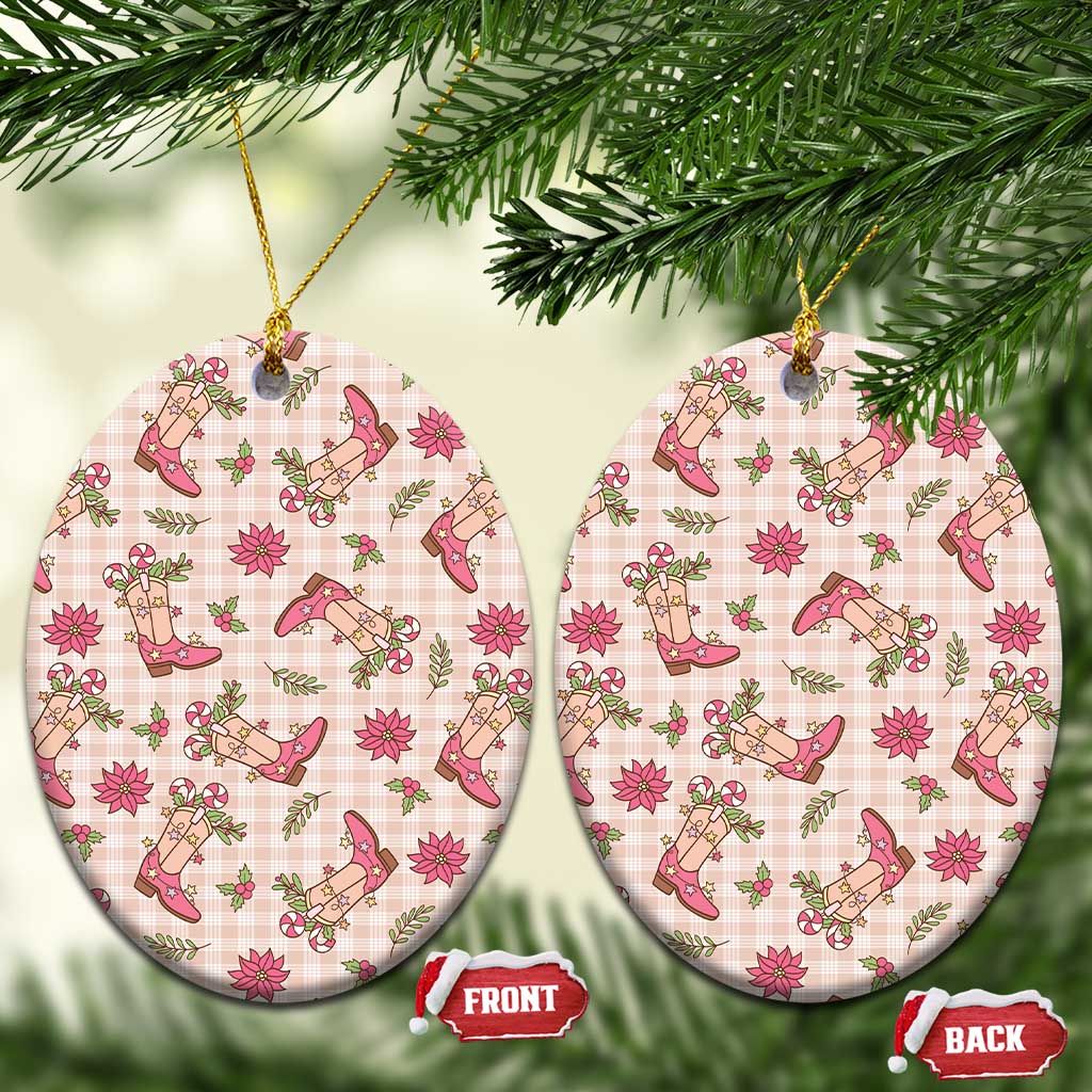 Beige Paniolo Palaka Hawaiian Cowgirl Christmas Ceramic Ornament LT9 Oval Beige - Polynesian Pride