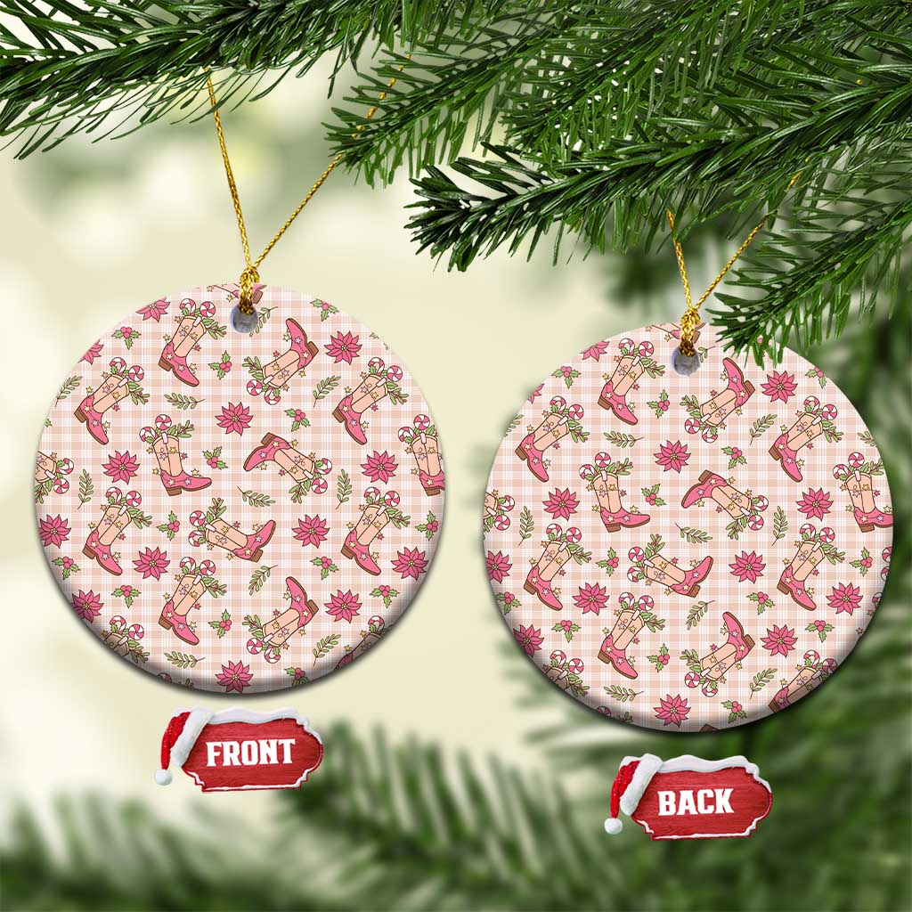 Beige Paniolo Palaka Hawaiian Cowgirl Christmas Ceramic Ornament LT9 Circle Beige - Polynesian Pride