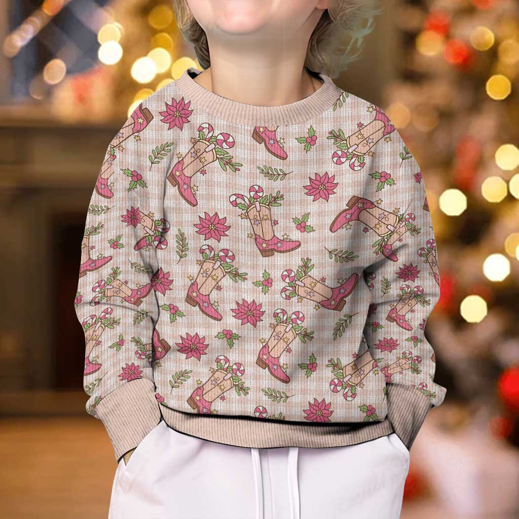 Beige Paniolo Palaka Hawaiian Cowgirl Christmas Kid Ugly Christmas Sweater LT9 - Polynesian Pride