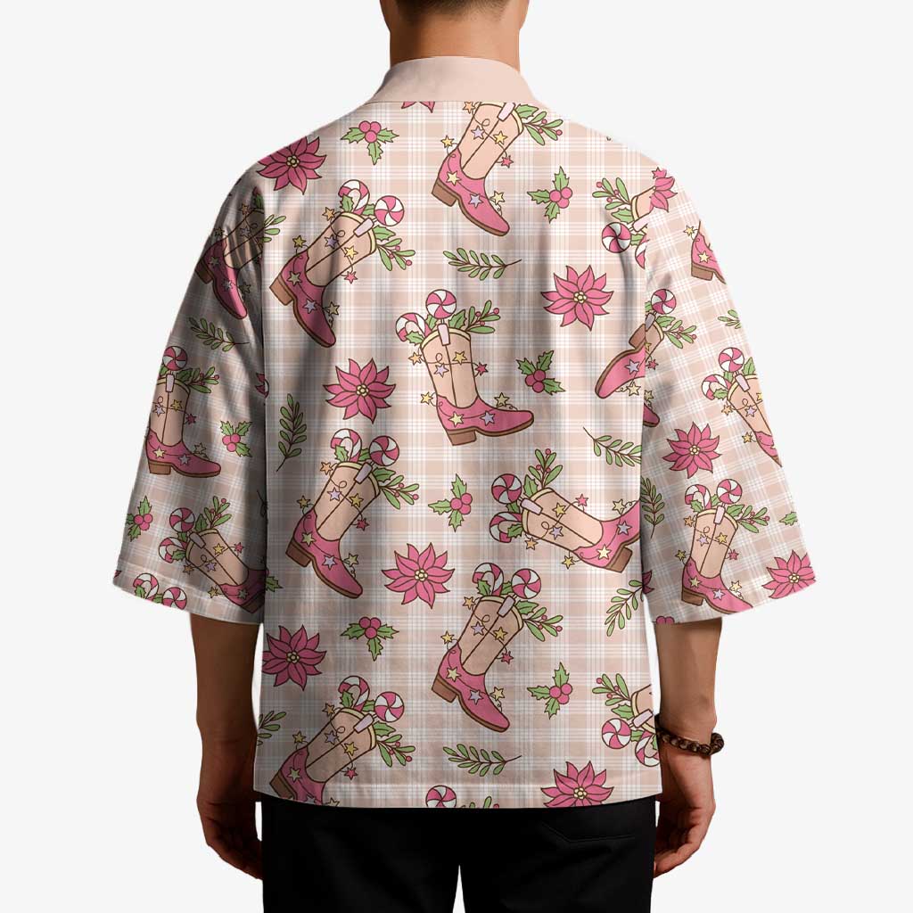 Beige Paniolo Palaka Hawaiian Cowgirl Christmas Kimono - Polynesian Pride